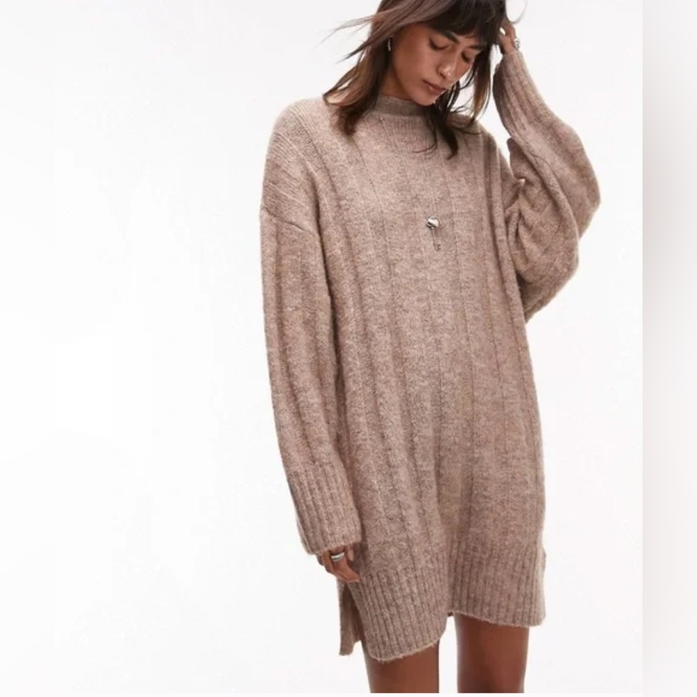 Topshop Rib Stitch Long Sleeve Sweater Dress
